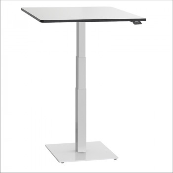 ergon mono Mini Tisch elektrisch höhenverstellbarer Schreibtisch für Home Office Gestellfarbe schwarz Platte weiß mit weißem Umleimer 80cmx78cm mit kleiner Bodenplatte