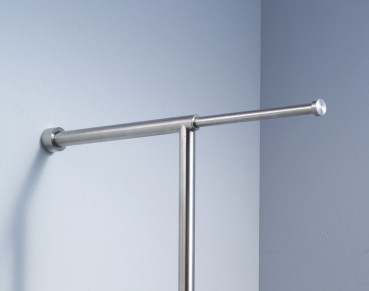 Lina T Edelstahl Wandgarderobe mit 1 Teleskopstange hier Detailbild ausgezogen zusätzlich für mehr Kleiderbügel D-Tec bei Buero-Ideen.de Büro-GOERTZ Darmstadt