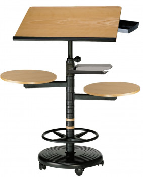 officeplus Stehpult Rolls Comfort plus, Gestell schwarz, höhenverstellbar, Fußstützring, Pultplatte neigbar, halbrund oder rechteckig, Dekor wählbar