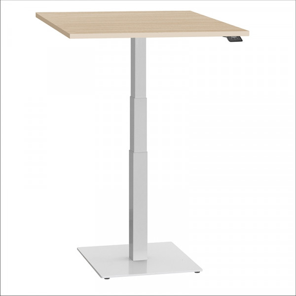 ergon mono Mini Tisch elektrisch höhenverstellbarer Schreibtisch für Home Office Gestellfarbe weiss Platte Buche Dekor 80cmx78cm mit kleiner Bodenplatte