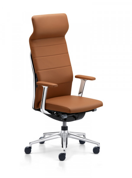 Chefsessel Ledersessel sedus crossline Prime cn-133 Buero-Ideen Vorderseite Leder braun Armlehnen verchromt mit Lederpolster Rückenstreben verchromt