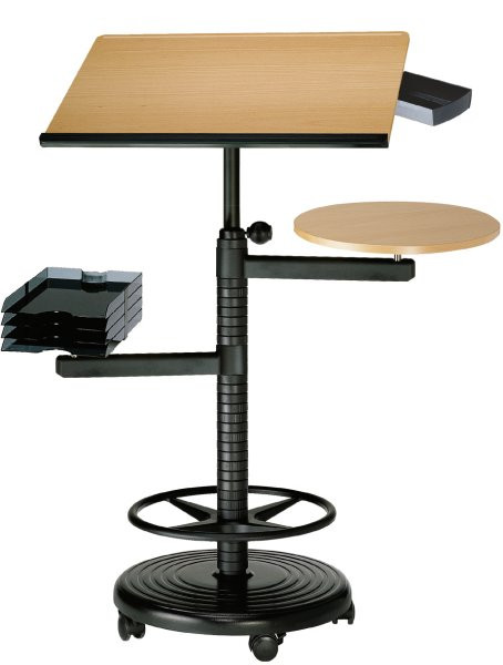 officeplus Stehpult Rolls Comfort plus, Gestell schwarz, höhenverstellbar, Fußstützring, Pultplatte neigbar, halbrund oder rechteckig, Dekor wählbar