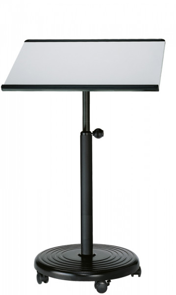 rs-01-02 officeplus mobiles Stehpult mit Rollen steh-sitz-rolls Gestell schwarz Pult-Platte Melamin Lichtgrau Buero-Goertz