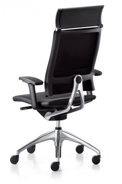 sedus open-up-103 Flachpolsterrueckenlehne Chefsessel Leder schwarz Fuß poliert von Buero-Ideen Ansicht Rückseite